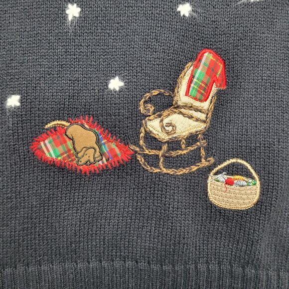 Black Christmas Cottagecore Country Cabin knitted Snowflake Holiday Sweater - Picture 5 of 6